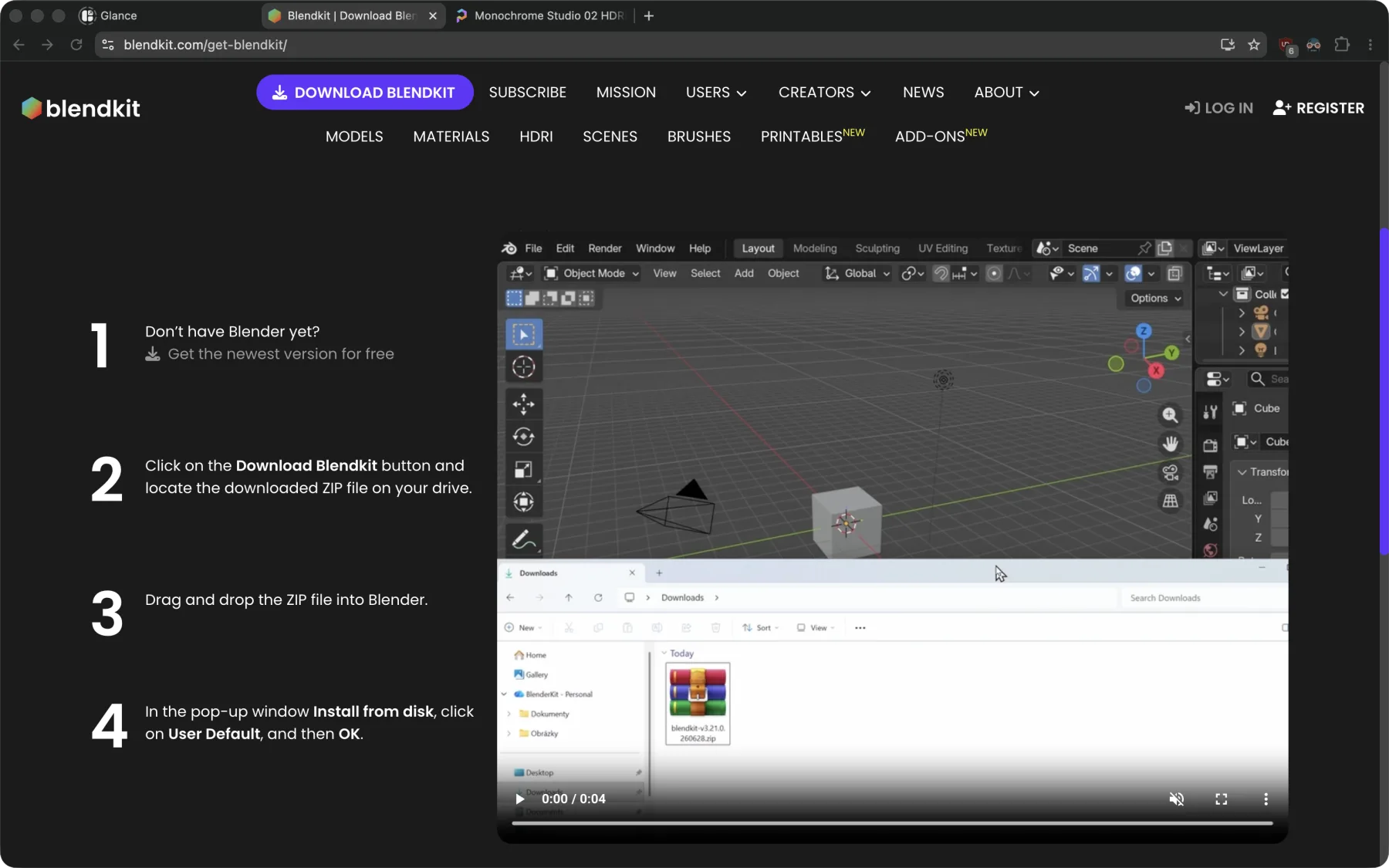 BlenderKit website showing free 3D models