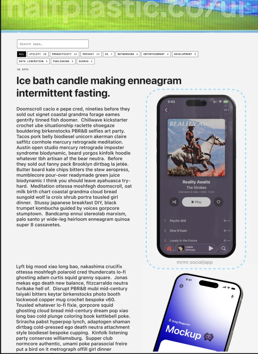 The transparent render placed in a light blog layout beside body text, with a generic purple phone mockup below it