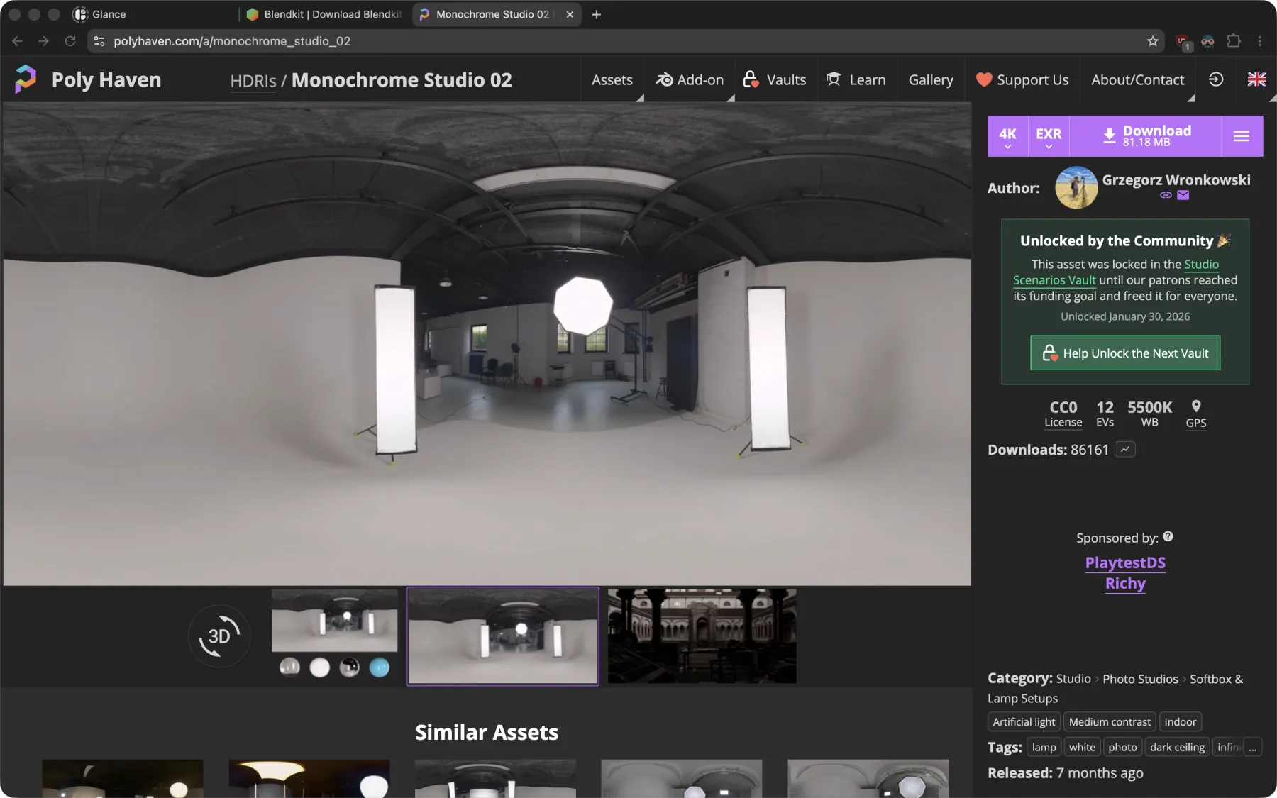 Poly Haven HDRI download page
